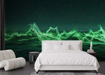 light green color glowing abstract waves background  Wall mural