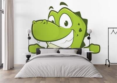 Crocodile or alligator holding and looking over a blank sign board Wall mural