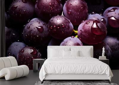 A cluster of red grapes with water droplets, fresh and tasty fruit, close up shot, healthy food fresh from the farm concept. Wall mural