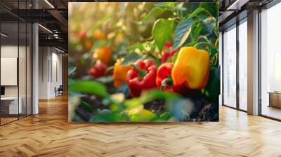 Bunch of bell peppers are on the ground, farm to table concept Wall mural