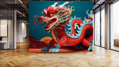 Chinese New Year, year of dragon concept, paper craft colorful dragon creative modern style Chinese newy year background. Wall mural