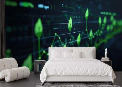 Digital representation of green energy growth with graphs, depicting sustainable environmental progress and investment trends. Wall mural