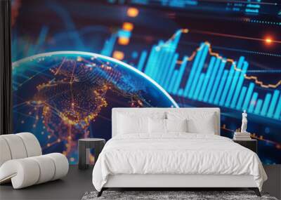 Glowing globe and graph, world financial investment and stock trading concept banner Wall mural