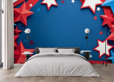 Patriotic star frame with red, white, and blue stars on a dark background. Ideal for American celebrations, holidays, and Independence Day themes. Wall mural