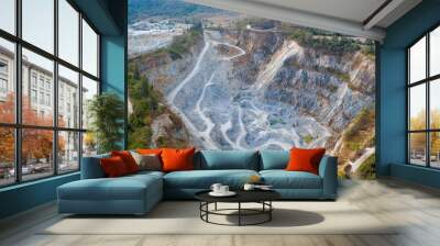 Aerial view of large quarries for construction and industry. Wall mural