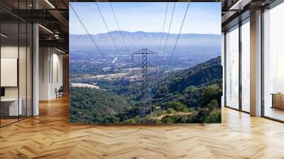 Electricity tower on south San Francisco bay area, San Jose on the background, California Wall mural