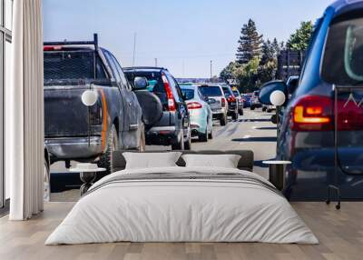 Heavy traffic on one of the freeways crossing Silicon Valley, San Francisco bay area, California Wall mural