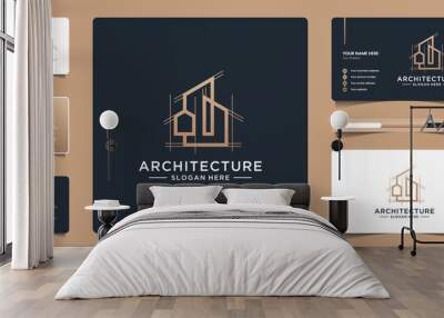 Building architecture logo design with abstract structure logo design and business card branding Wall mural