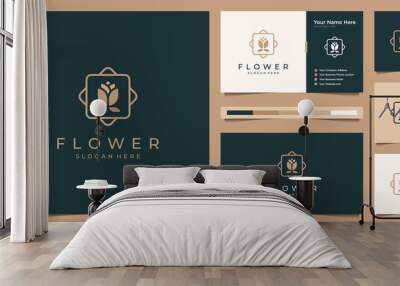 Elegant flower rose beauty golden logo design and business card Wall mural