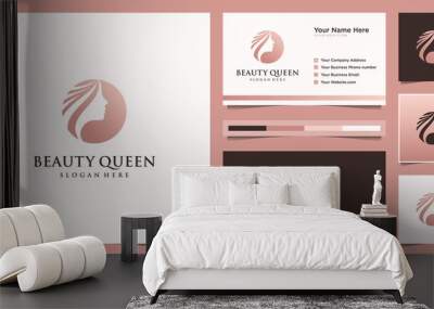 Elegant woman hair salon gold gradient logo design and business card Wall mural