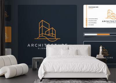 Minimalist architecture logo with line art style. Modern design branding for real estate, building, architecture, construction and renovation. Wall mural