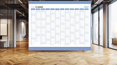 2025 year planner, blank blue annual wall calendar for daily agenda. Schedule page journal, stationery calendar, organizer, planner template with space for personal notes vector illustration Wall mural