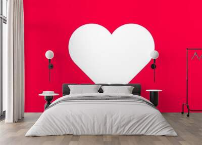 Banner white heart on red background, flat icon. Symbol of love, feelings, relationships. Vector illustration of a romantic element Wall mural