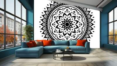 Black mandala detailed decoration element. Traditional round oriental ornament isolated on white background. Elegant floral tattoo design. Beautiful ornamental ethnic vector illustration. Wall mural