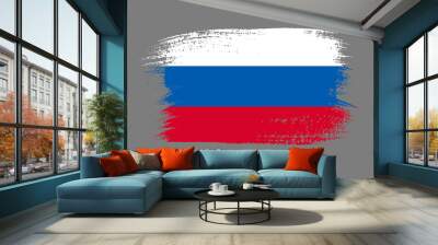 Russia official flag in shape of paintbrush stroke. Russian national identity symbol. Grunge brush blot object isolated on white background vector illustration. Russia country patriotic stamp. Wall mural