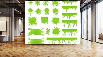 Slime vector set. Collection of blots, splashes and smudges. Green liquid. Drops slime isolated on white background. Wall mural