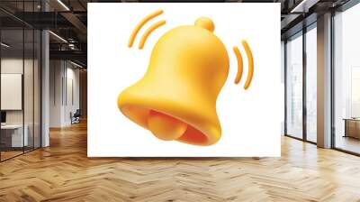 Yellow notification bell ringing icon 3d realistic on white. Golden notification bell for social media notice event reminder, website and app element three-dimensional rendering vector illustration Wall mural