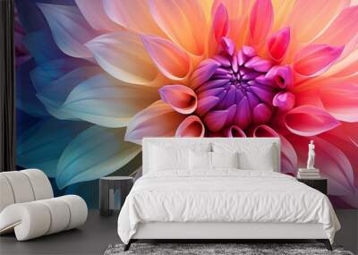 dahlia flower macro, closeup view of purple  vibrant and colorful dahlia petals in full bloom showing nature artistry and beauty. Wall mural