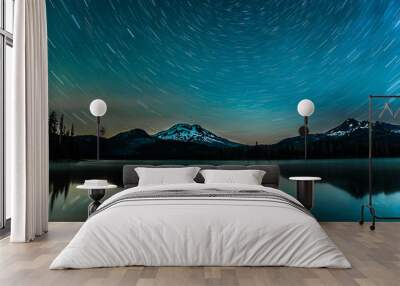 star trails over the lake of bend, oregon Wall mural