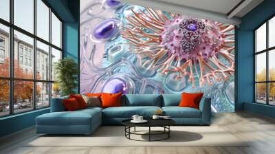 3d rendering of human cells in a blue background. Wall mural