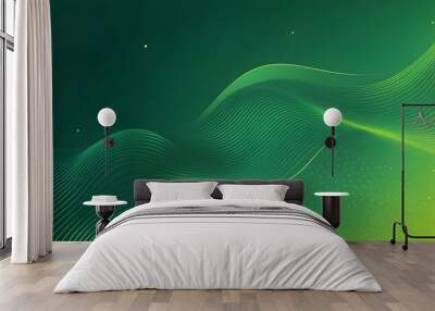 Abstract Green and Yellow Wavy Lines with Scattered Dots Wall mural