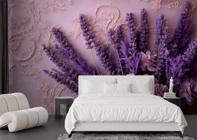 beautiful rose and lavender on purple background Wall mural