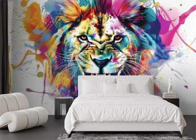 creative colorful lion king head on pop art style with soft mane and color background Wall mural