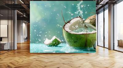 fresh coconut with water splash background Wall mural