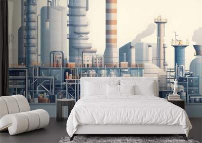 Industrial Complex with Tall Chimneys and Pipes Wall mural