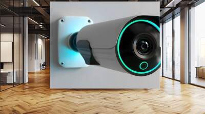 Modern Security Camera with Glowing Green Ring and White Mount Wall mural