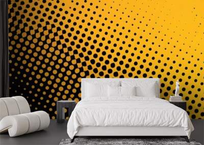 Retro vintage background with halftone overlay and grunge frame. Yellow and black banner with grunge smears. Wall mural