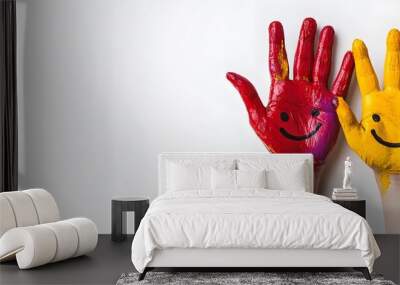 Three Hands Painted with Colorful Smileys Wall mural