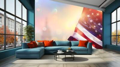 USA flag with government building background Wall mural