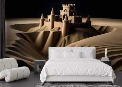 Sand castle. Image of a sand castle made on sand. Generative AI. Wall mural