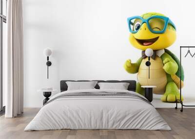 A cartoon turtle wearing glasses and a bow tie is smiling Wall mural