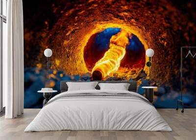 A fire is burning in a tunnel, with a long, thin object in the middle of it Wall mural