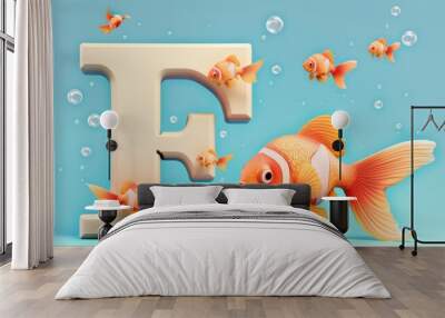 A fish is swimming in front of the letter F Wall mural