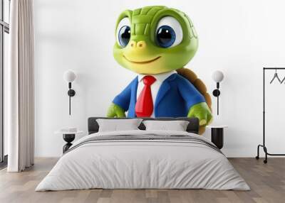 A green turtle wearing a suit and tie is smiling Wall mural