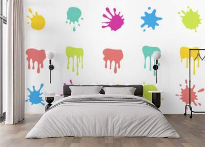 minimal color Ink drops and splashes. Blotter spots, liquid paint drip drop splash and ink splatter. Wall mural