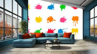 minimal color Ink drops and splashes. Blotter spots, liquid paint drip drop splash and ink splatter. Wall mural