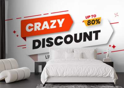 sale crazy discount sale tag, offer 80% off, vector illustration Wall mural