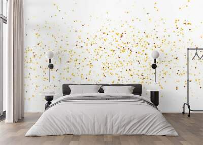 Scattered Golden glitter, confetti on white background. Gold polka dots, circles, round. Wall mural