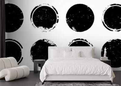 set of black grunge ink stamp circles, round shape stamp Wall mural