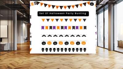 Set Of Halloween Party Bunting. Cute Halloween Garland Bunting Set. Jack O Lantern, Pumpkins and Bats. decor vector element Wall mural