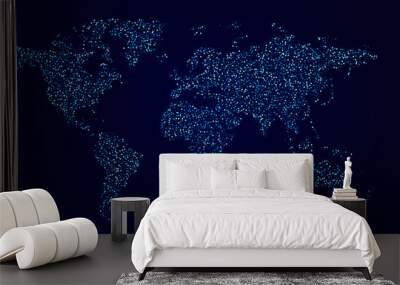 stipple effect worlds map blue background Wall mural