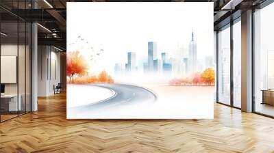 A winding road leading towards a distant city skyline, representing the journey of progress and the pursuit of lofty objectives and ambitions Wall mural