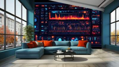 Futuristic control panel with vibrant data visualizations and interactive elements for advanced analytics Wall mural