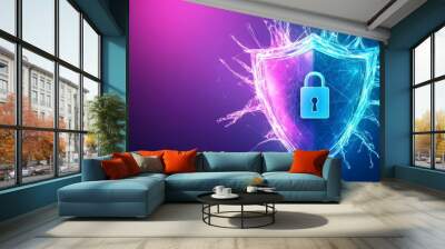 Secure your digital future embrace bold data protection with a stylized shield featuring advanced encryption technology Wall mural