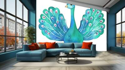 cute peacock, bird,l Cartoon watercolor Clip Art Wall mural