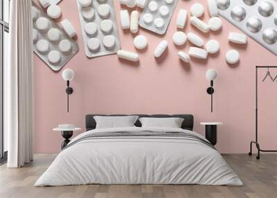 Pills on a colored background  Wall mural